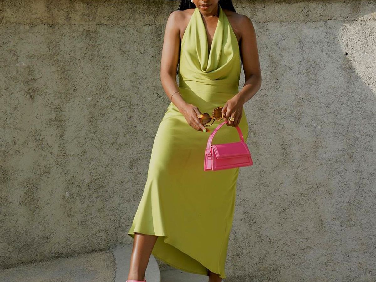 mango lime green dress MANGO - Open-back satin-effect dress green