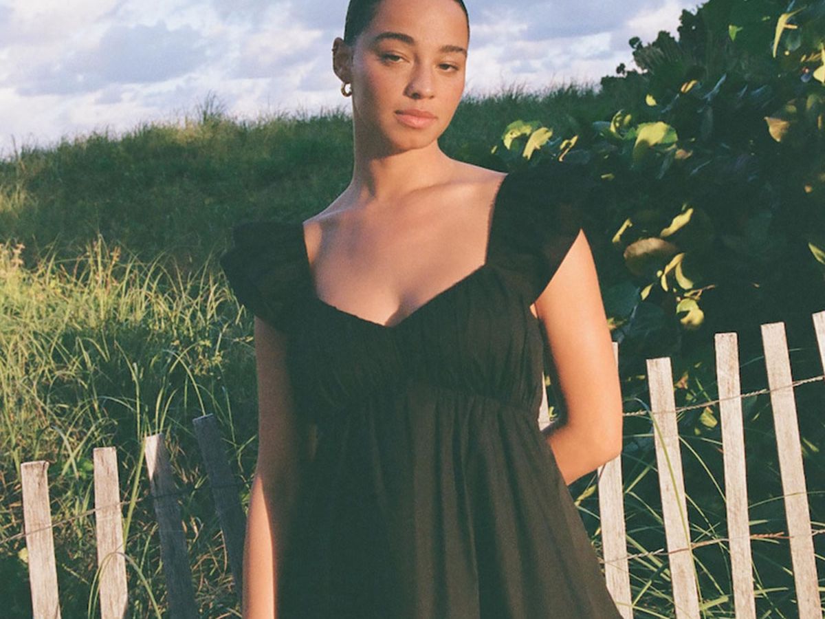 long sleeved sweater dresses Black Side Slit Midi Dress