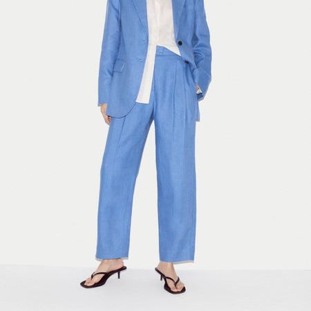 Linen Pleat Tapered Trouser | Blue