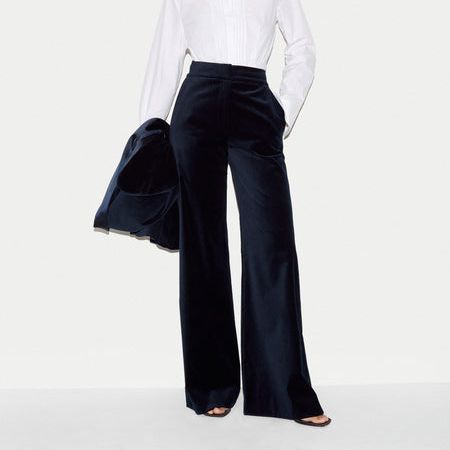 Velvet Satin Wide Leg Trouser | Navy
