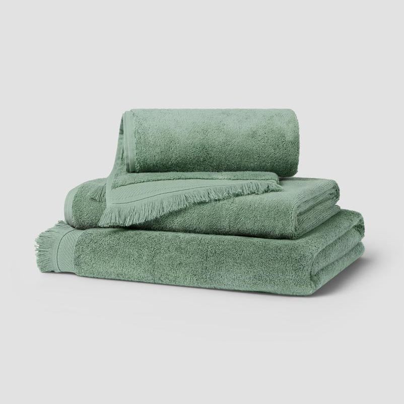 Moss Green Fringe Edge Cotton Towels