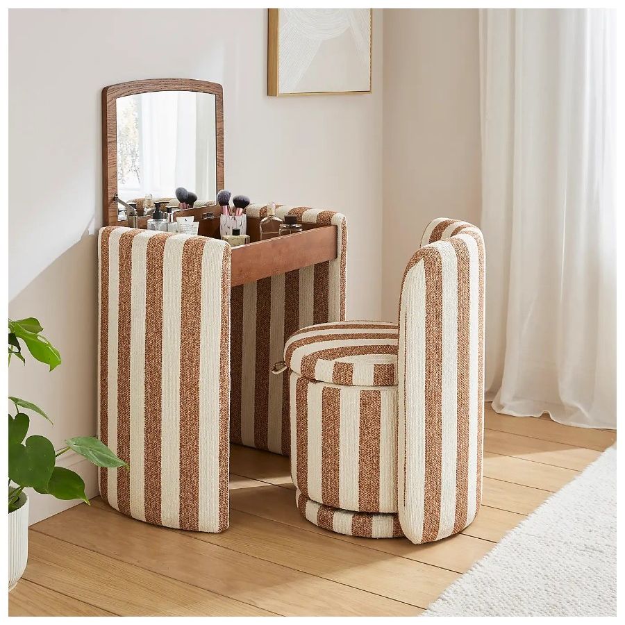 Dunelm, Frankie Striped Compact Dressing Table Set With Mirror and Stool