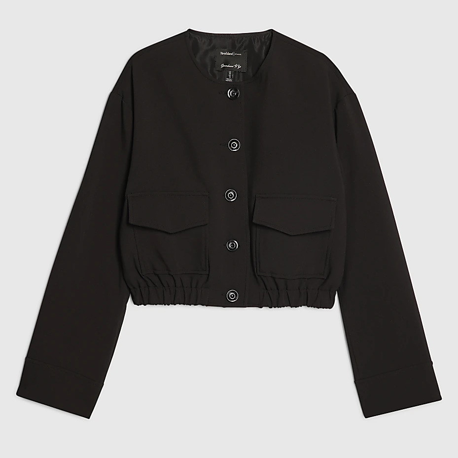 River Island, black cropped Bomber Jacket