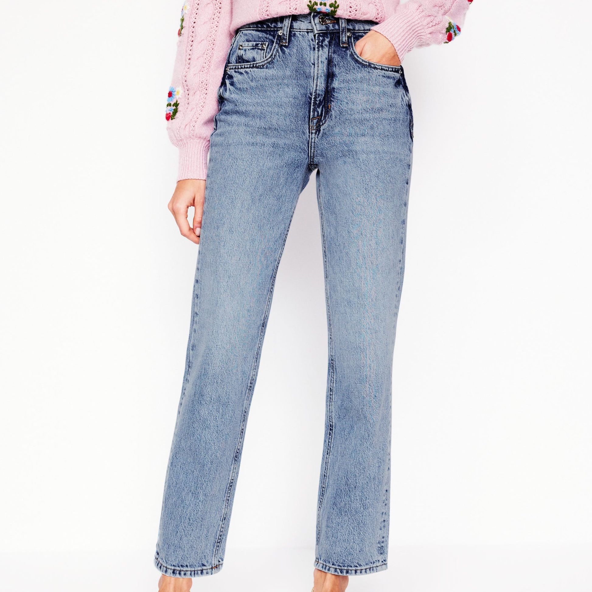 Boden High-Rise Straight-Leg Light Vintage Jeans