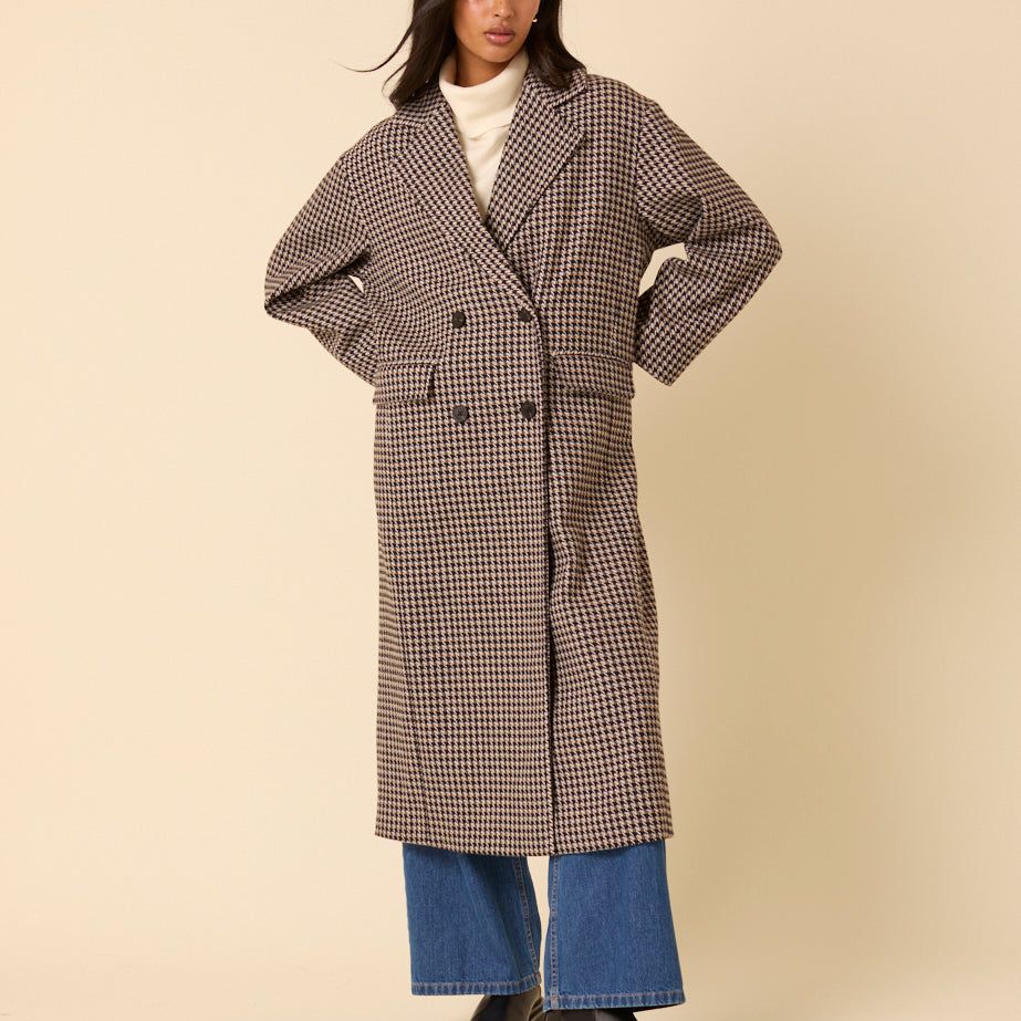 Black and Brown Houndstooth Relaxed Coat