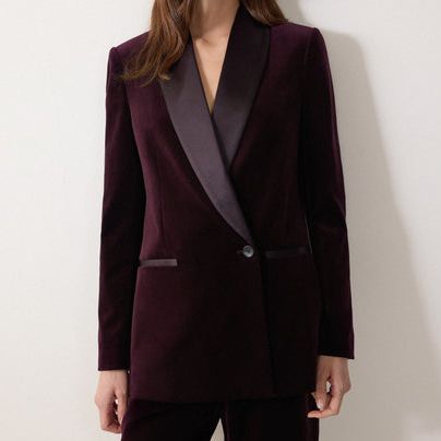 Velvet Satin Shawl Blazer | Purple