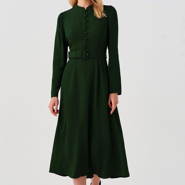 Ria Button Down Belted Midi Dress