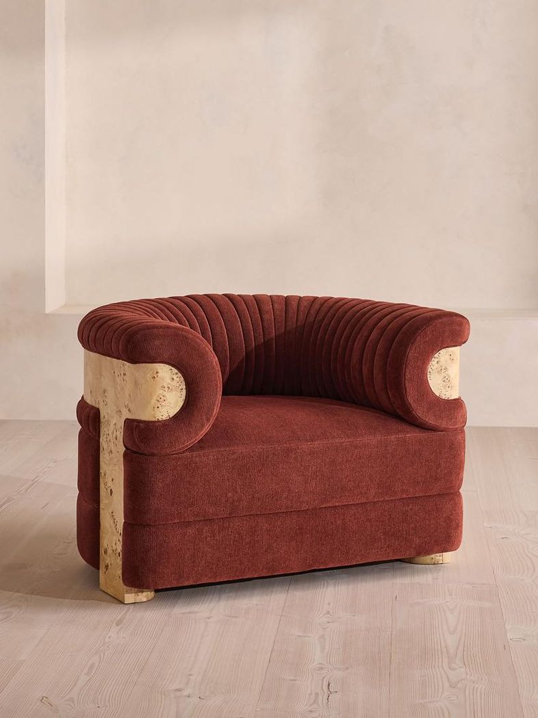 Caleb Armchair, Blonde Burl, Linen Chenille Rust, Uk