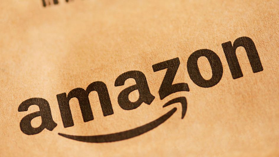 Close up of Amazon logo on box