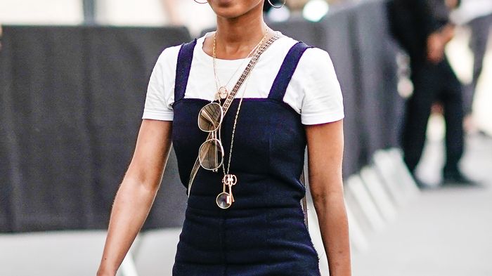 jumper dress outfit denim Aria Denim Overall Jumper Dress