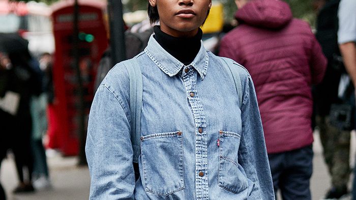 70s style denim dress ASOS DESIGN denim 70s style puff sleeve mini dress in indigo