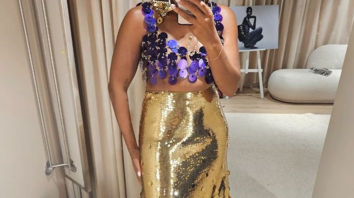 rabanne h&m sequined flared-skirt dress Paco Rabanne x H&M HM Sequined Flared-Skirt Dress Silver XS S M L XL XXL  New