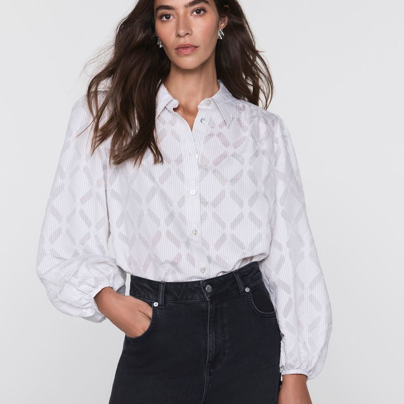 Grey Diamond Striped Jacquard Shirt