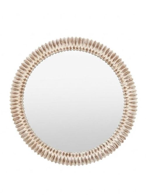Groove Round Mirror in White Wash