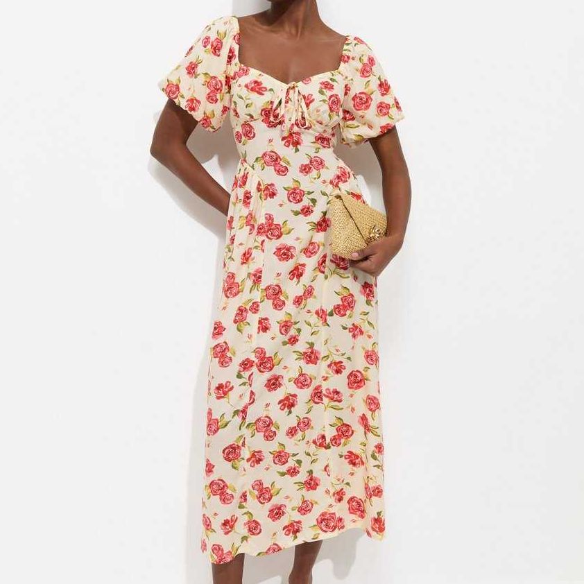 New Look White Rose Print Dress