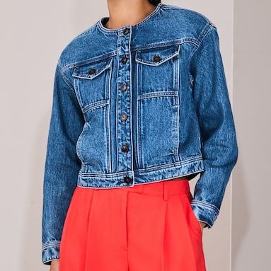 Next Dark Blue Collarless Denim Jacket