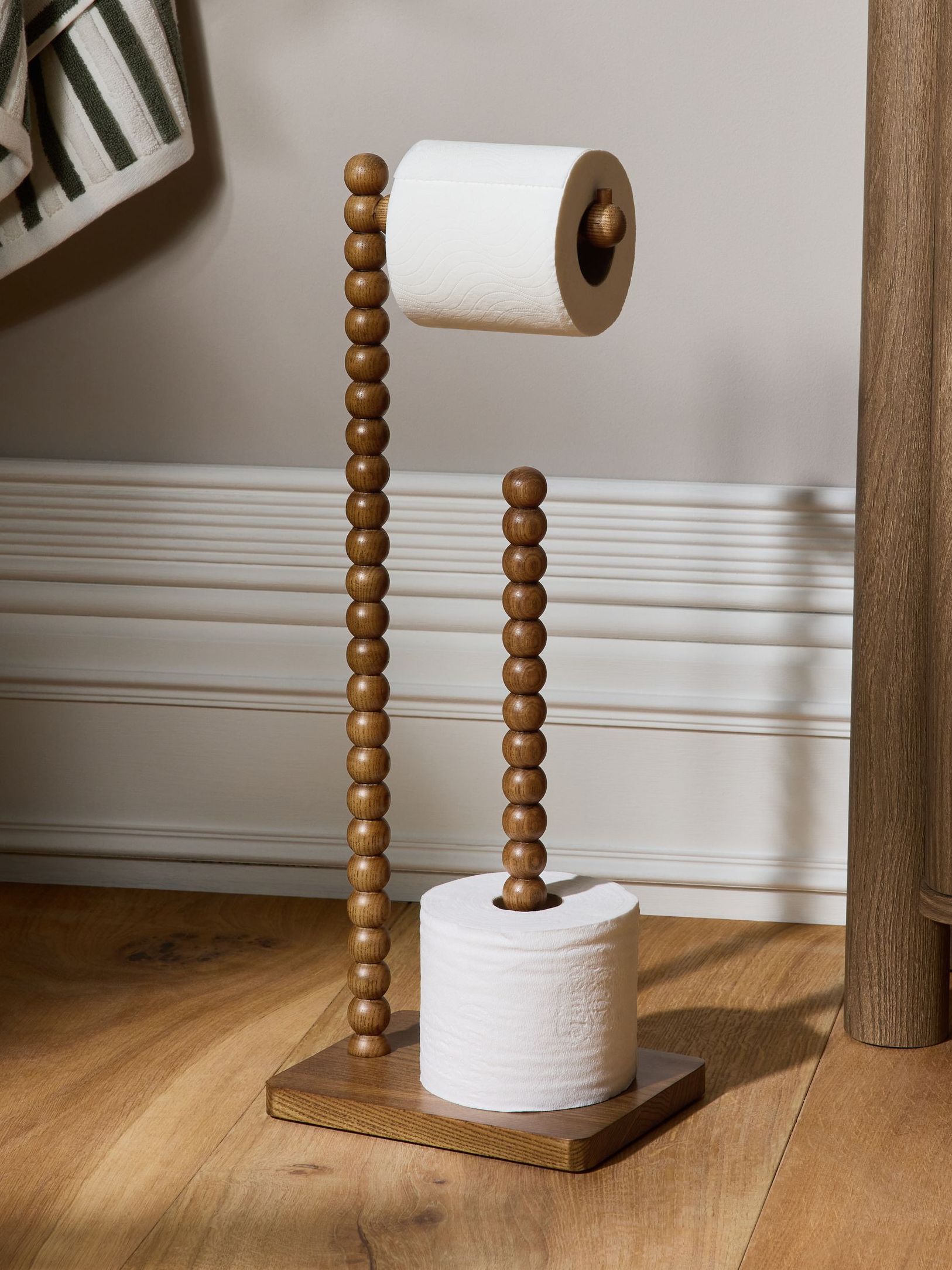 Brown Ashwood Bobbin Toilet Roll Holder