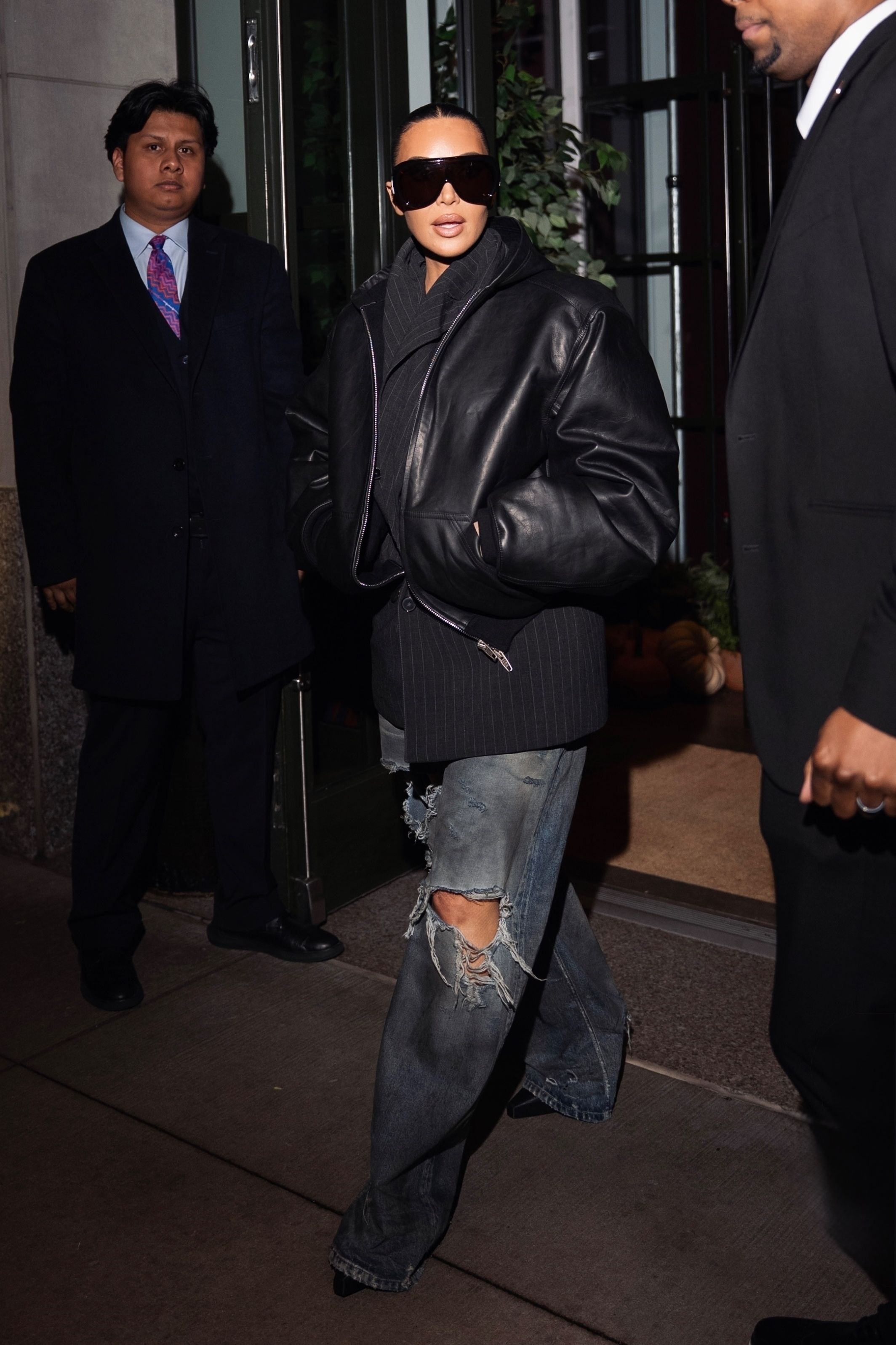 Reality star turned TV actress Kim Kardashian keeps things low key while leaving the Whitby Hotel after a busy day of promoting her new series 'All's Fair.'