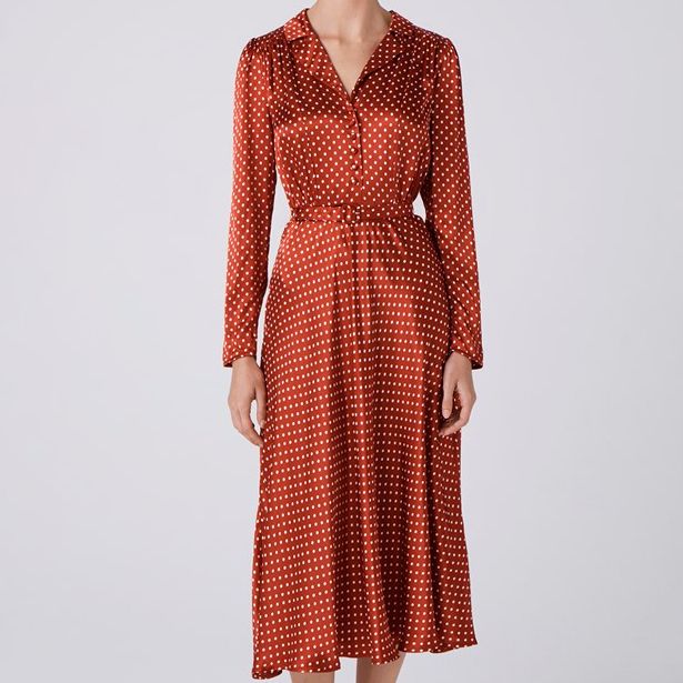 Victoria Polka Dot Collared Midi Dress