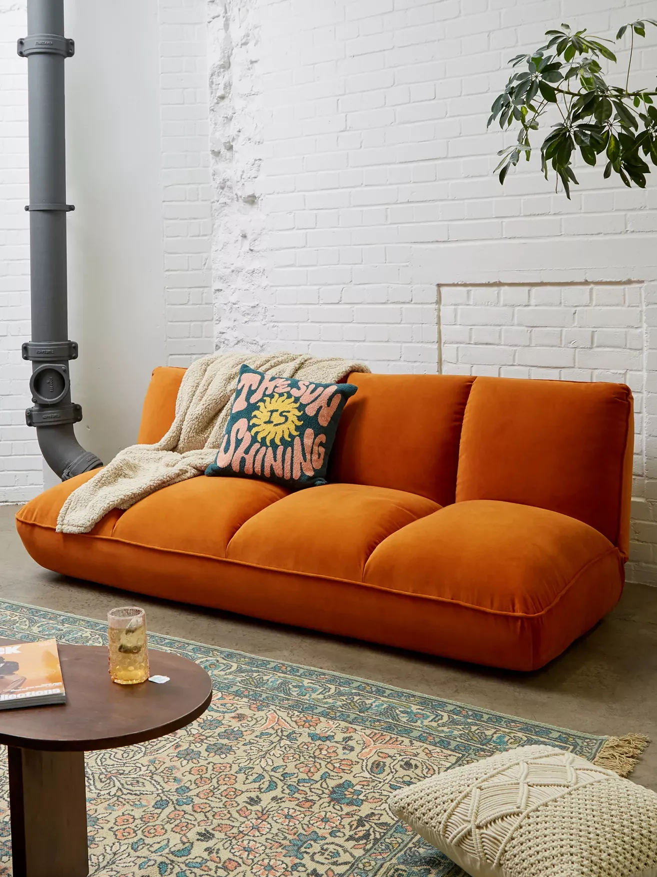 Theo Orange Velvet Xl Sofa Bed