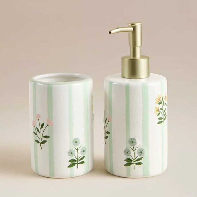 Ditsy Floral Soap Dispenser &amp; Tumbler - Set of 2