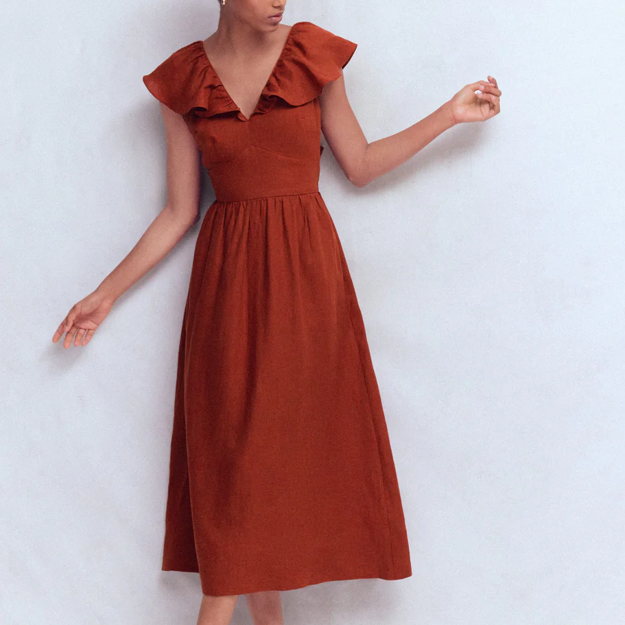 Boden, Ruffle-Sleeve Linen Dress