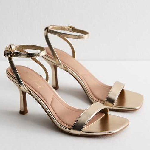 New Look, Gold Faux Leather Single Strap Stiletto Sandals