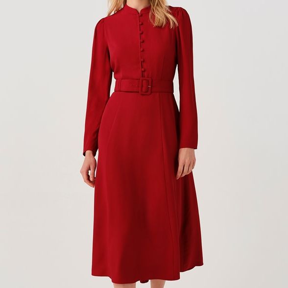 Ria Button Down Belted Midi Dress