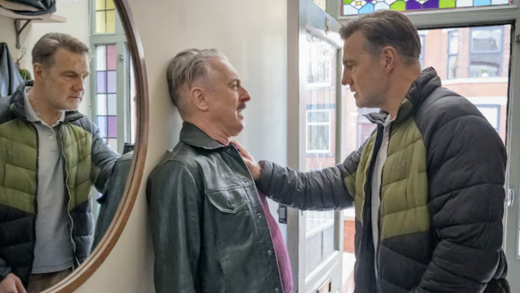 an image from the show Tip Toe showing David Morrissey and Alan Cumming