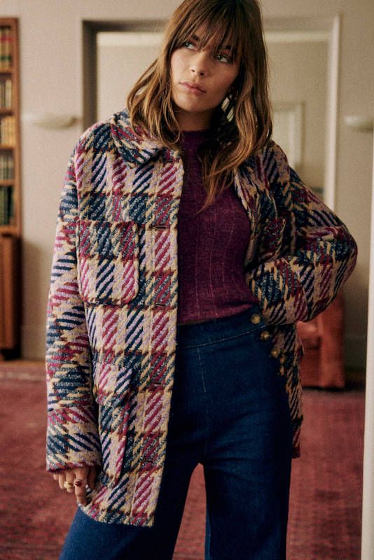 Paolo Coat - Pink/ Blue Check - Acrylic - S&amp;eacute;zane