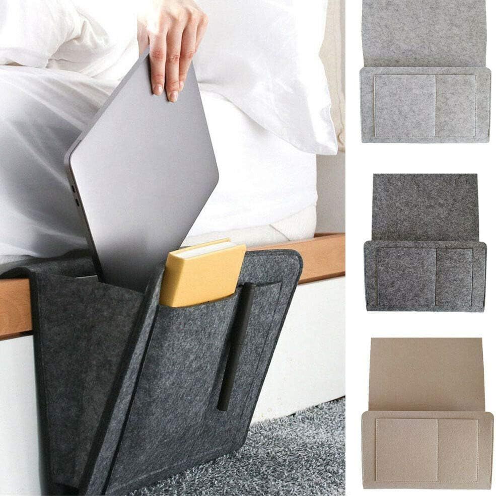 Valink Bedside Felt Storage Bag With Pockets, Bed Desk Bag, Bedside Storage Organizer, Hanging Caddy Couch Organiser Bed Holder Pockets for Phone Magazines Tablets Remotes Control
