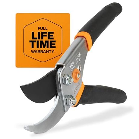Fiskars Bypass Pruning Shears, 5/8" Cut Capacity Gardening Scissors, Self-Cleaning Sap Groove Prevents Sticking, Non-Slip Grip for Cutting Stems &amp;amp; Branches, Sharp Steel Blades W/ Low-Friction Coating