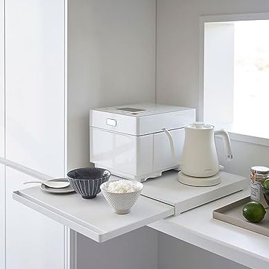 Yamazaki Pull-Out Tray for Countertop, Legierter, Wei&amp;szlig;, Stahl/polypropylen/silikon, Minimalistisches Design, W45&amp;times;d39&amp;#65374;64.5&amp;times;h4 Cm