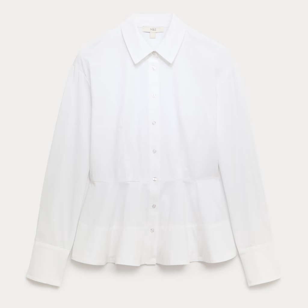 M&amp;amp;S, white peplum shirt