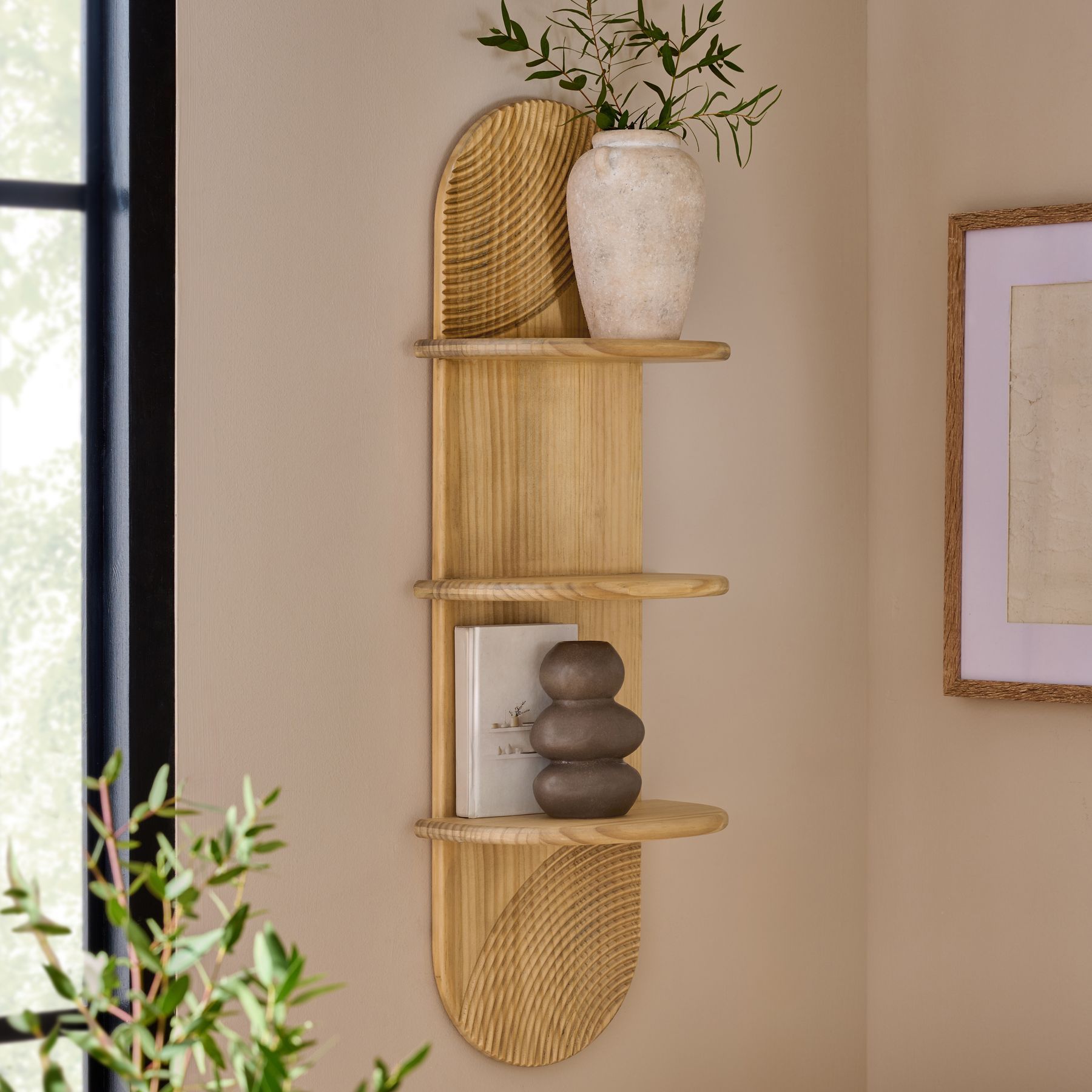 Natural Carved 3 Tier Wall Shelf