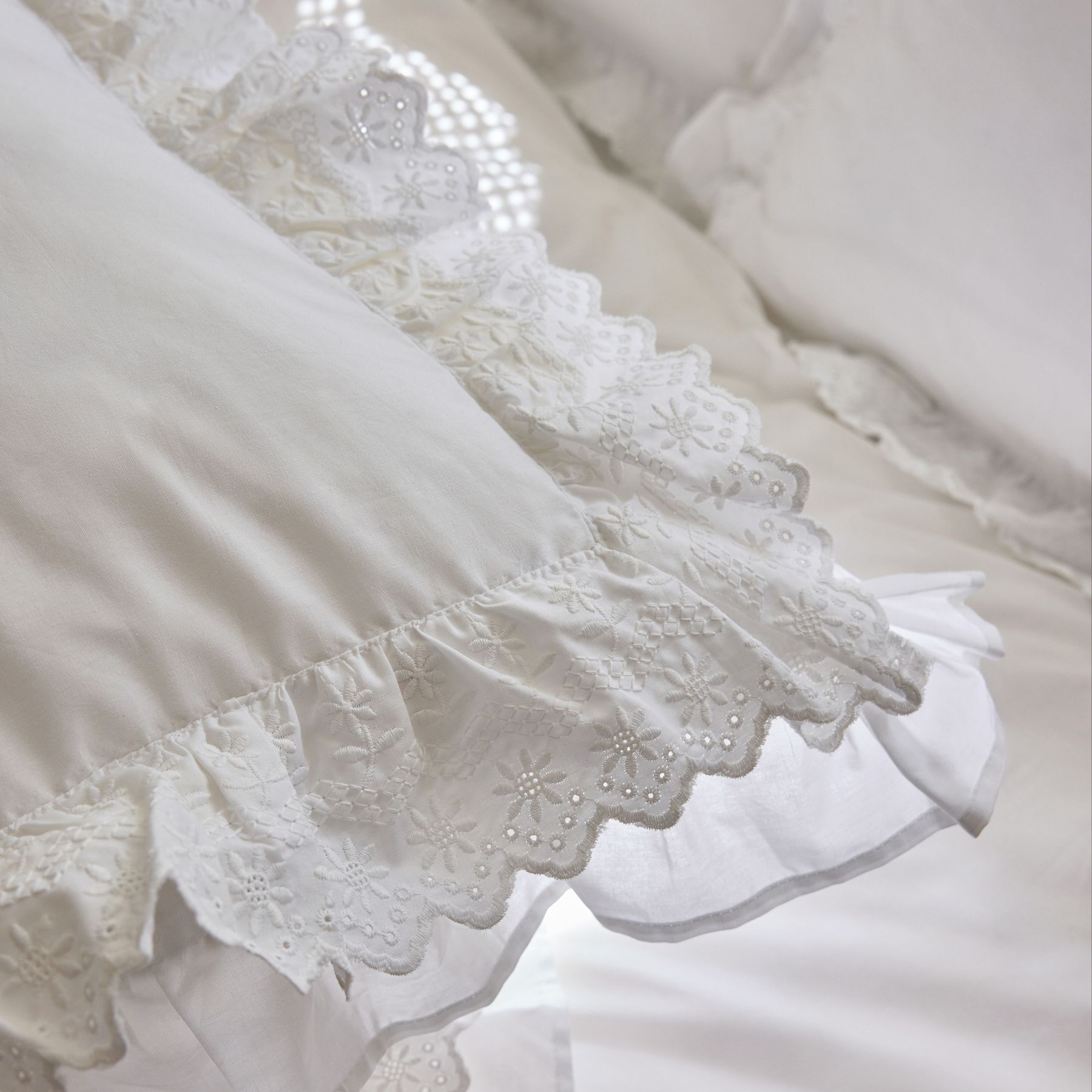 Shabby Chic by Rachel Ashwell&amp;reg; Set of 2 White Broderie Anglaise Ruffle Pillowcases - Size Oxford Pair