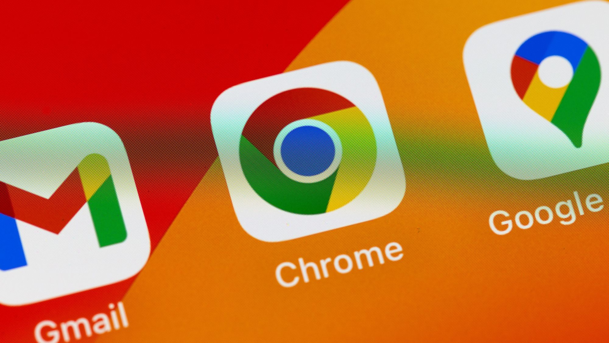 App logos for gmail, chrome and Google maps displayed on a smartphone screen.