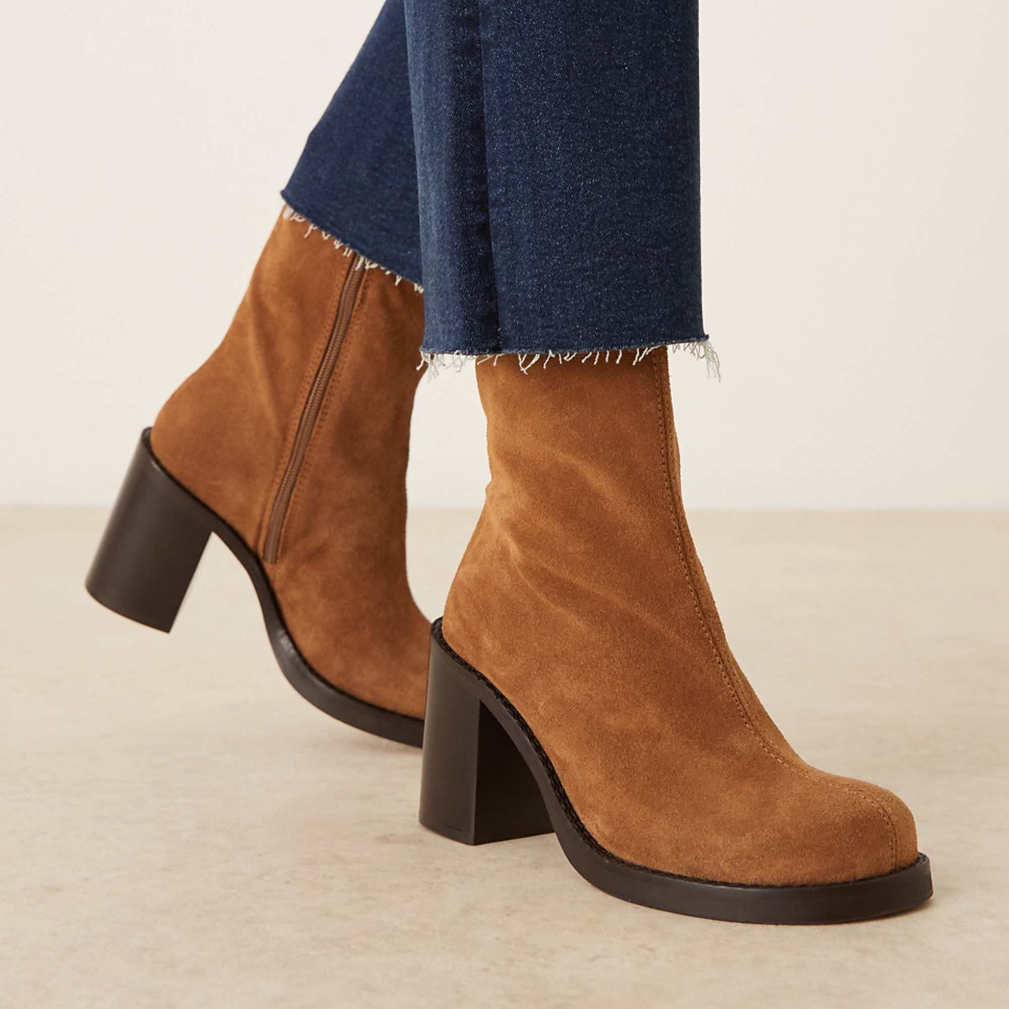 Asos Design Remy Premium Suede Heeled Ankle Boots in Sand