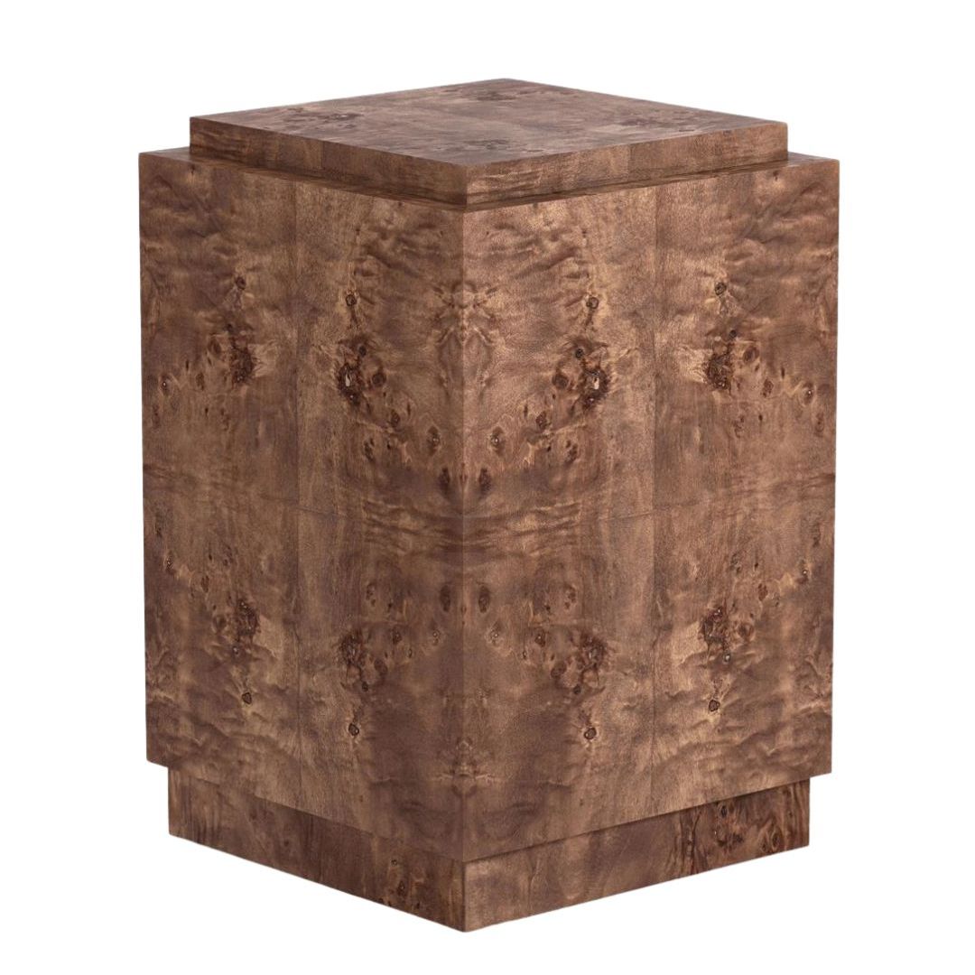 a burl wood side table