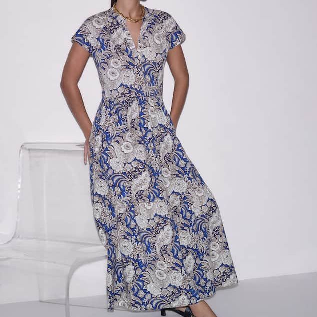 ME+EM Blue Floral Jersey Tiered Maxi Dress