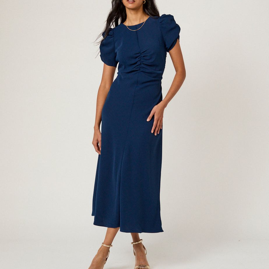 Navy Ruched Naomi Midi Dress