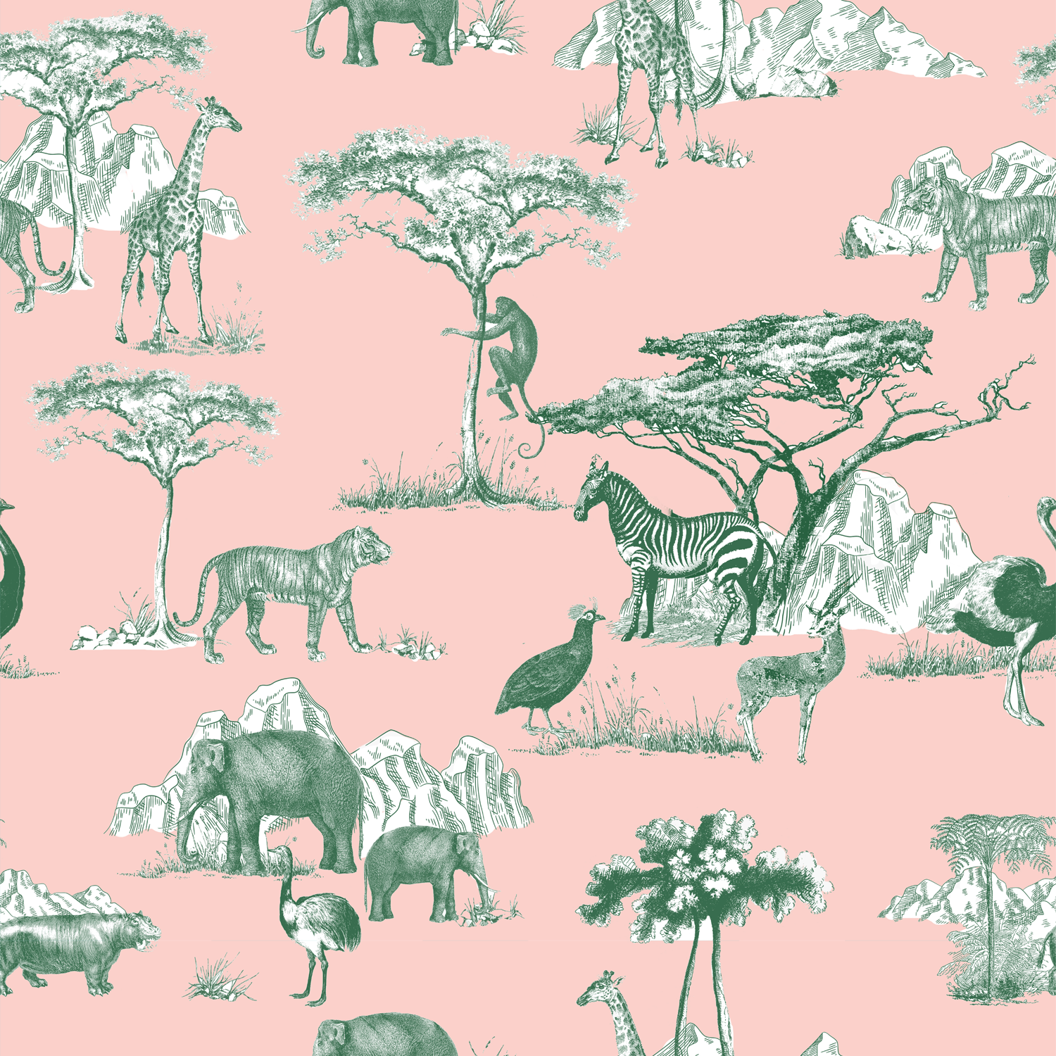 Safari Toile Traditional Wallpaper
