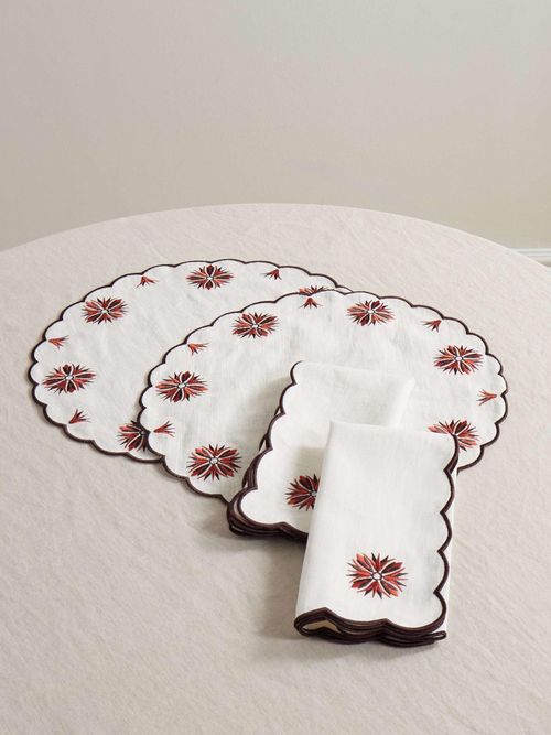 Cabana Botanica Embroidered Linen and Cotton-Blend Placemats and Napkins
