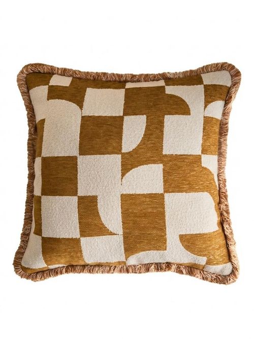 Chenille Geometric Jacquard Fringed Cushion
