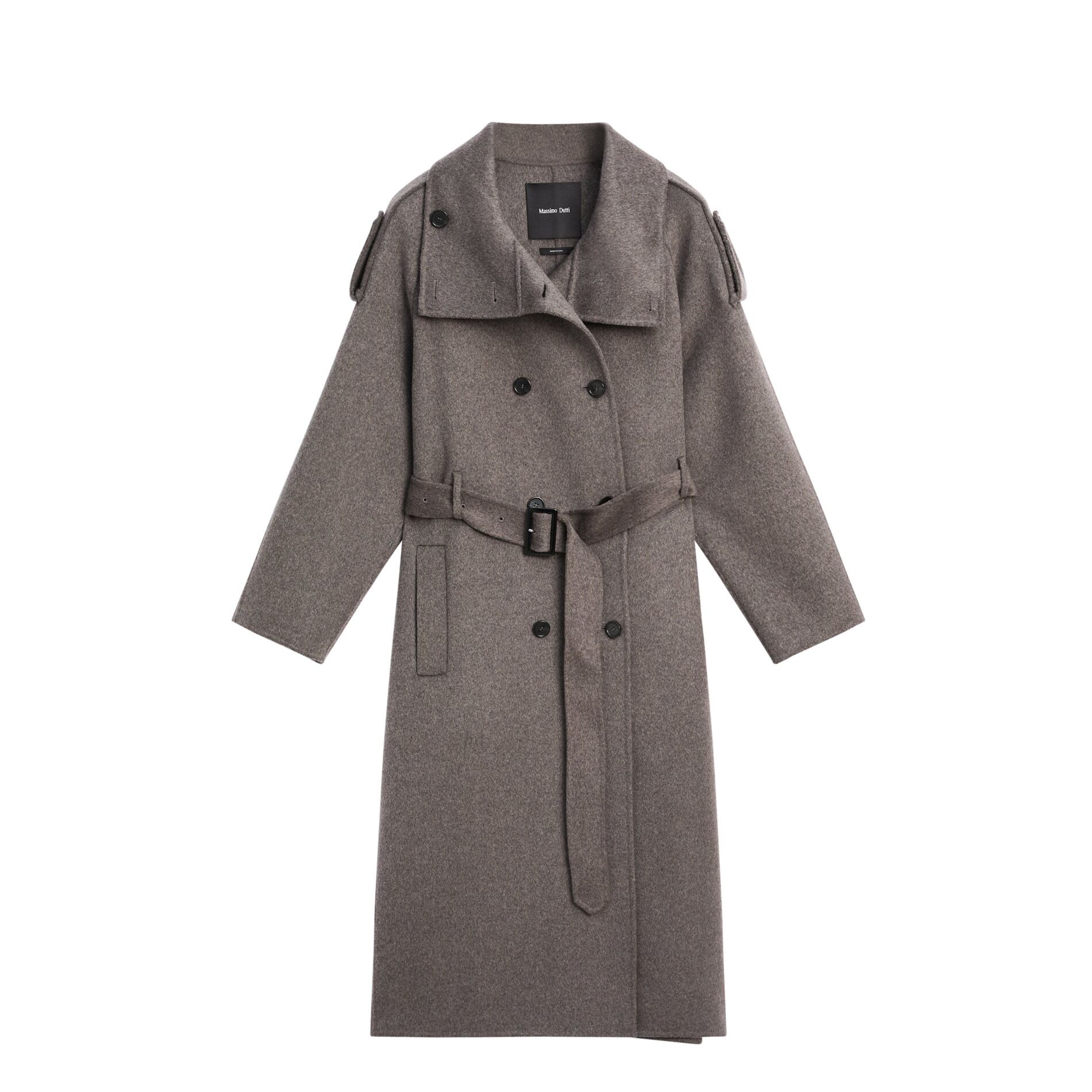 Long Wool Blend Trench Coat With Belt
