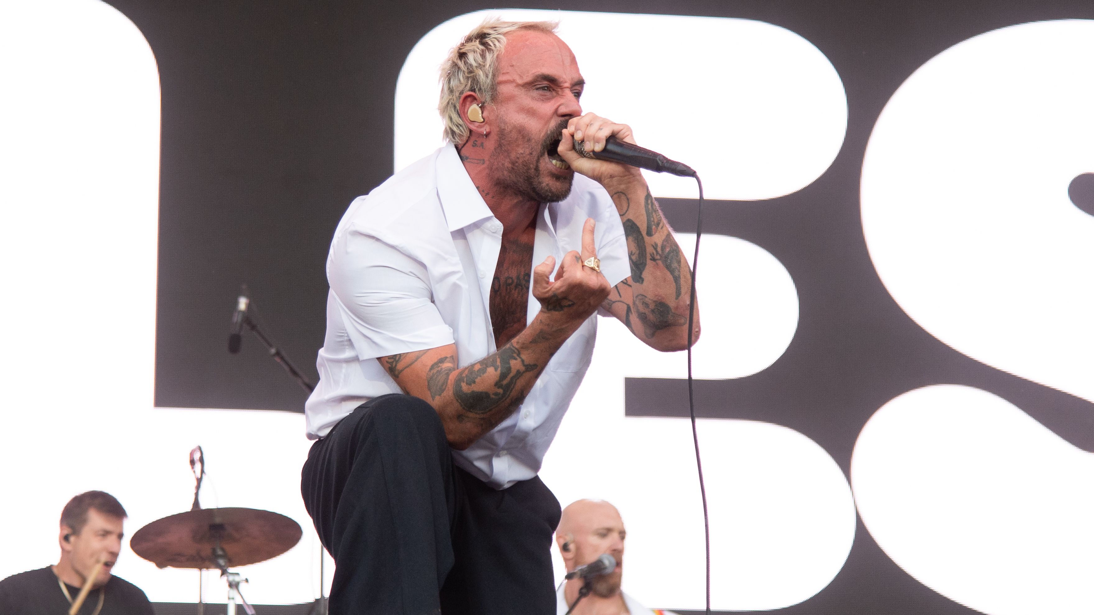 LONDON, ENGLAND - AUGUST 23: Joe Talbot of Idles performs during All Points East at Victoria Park on August 23, 2026 in London, England. (Photo by Joseph Okpako/WireImage)