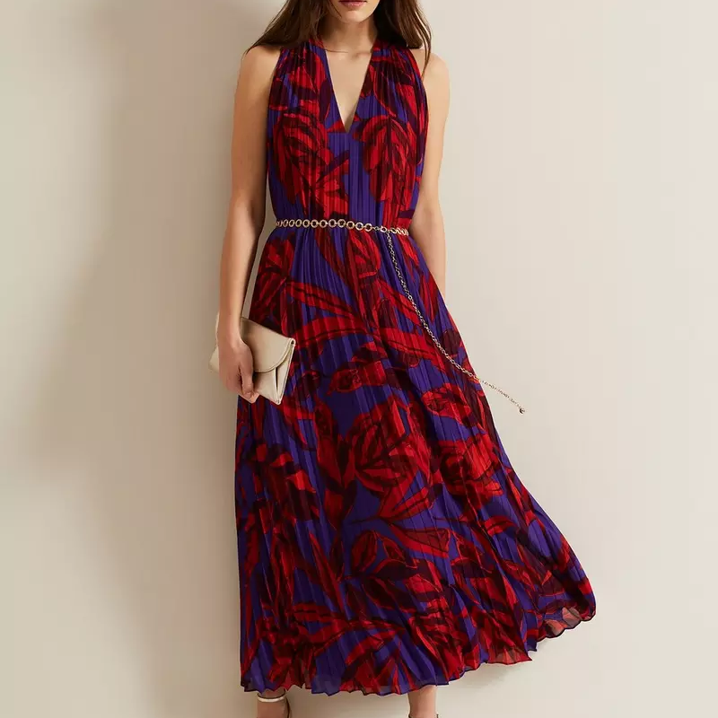 Phase Eight, red and purple midi dress