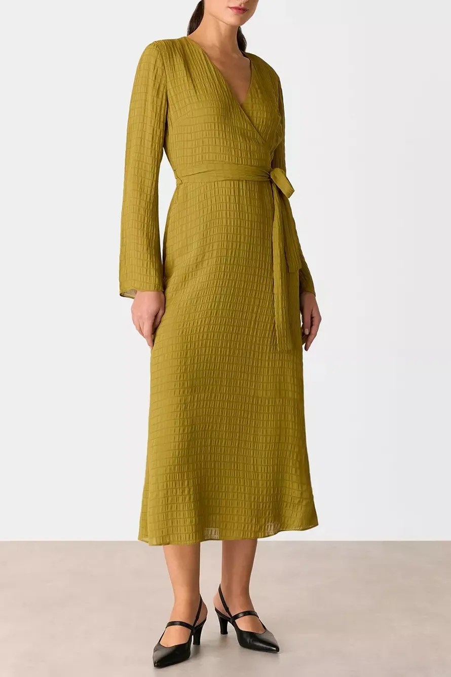 Whistles Alex Textured Wrap Midi Dress, Blue
