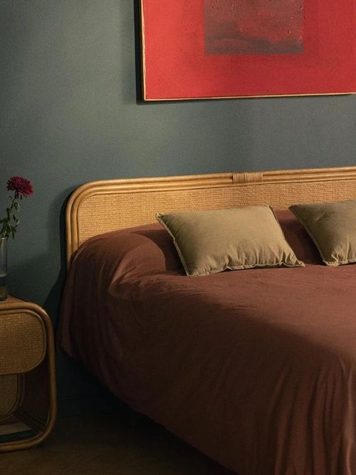 Natural Rattan and Wood Headboard 