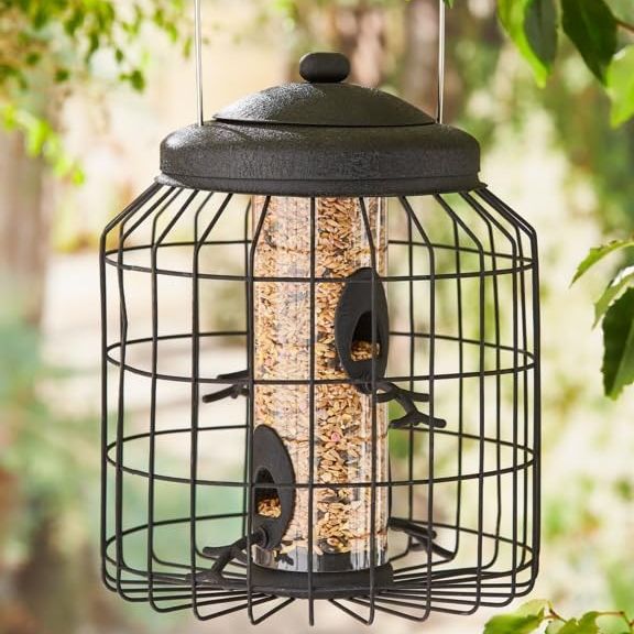 Gh&amp;reg; Large Heavy Duty Squirrel Proof Bird Feeder for Wild Seed Feed Mix Outdoor Hanging Strong Galvanised Brown Metal Cage to Deter Squirrels &amp;amp; Large Birds Allows Small Birds to Feed Safely